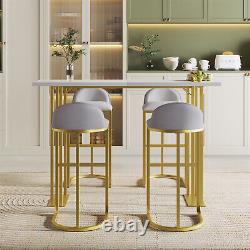 5 Piece Bar Table Set Counter Height Kitchen Dining Table with 4 Velvet Bar Stool