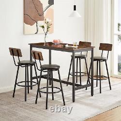 5 Piece Bar Table Set Counter Height Kitchen Dining Tables with 4 Bar Stool Brown