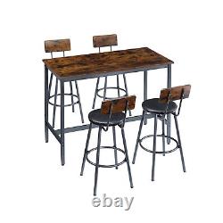 5 Piece Bar Table Set Counter Height Kitchen Dining Tables with 4 Bar Stool Brown