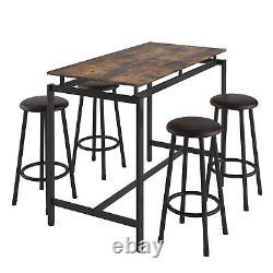 5 Piece Bar Table Set Counter Height Kitchen Dining Tables with 4 Bar Stools Brown