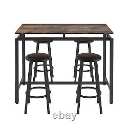 5 Piece Bar Table Set Counter Height Kitchen Dining Tables with 4 Bar Stools Brown