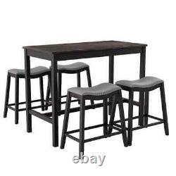 5-Piece Bar Table Set Counter Height Table & Upholstered Saddle Stools (Set 4)