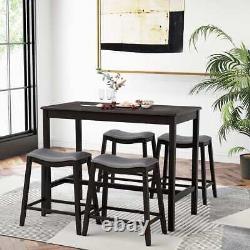 5-Piece Bar Table Set Counter Height Table & Upholstered Saddle Stools (Set 4)