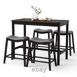 5-Piece Bar Table Set Counter Height Table & Upholstered Saddle Stools (Set 4)