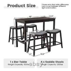 5-Piece Bar Table Set Counter Height Table & Upholstered Saddle Stools (Set 4)