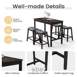 5-Piece Bar Table Set Counter Height Table & Upholstered Saddle Stools (Set 4)