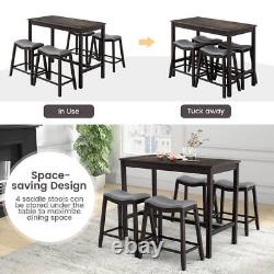 5-Piece Bar Table Set Counter Height Table & Upholstered Saddle Stools (Set 4)