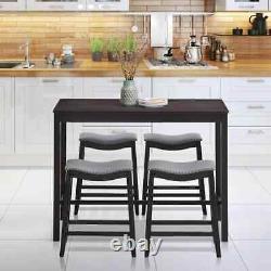 5-Piece Bar Table Set Counter Height Table & Upholstered Saddle Stools (Set 4)