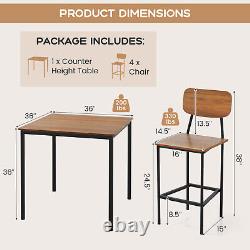 5-Piece Home Kitchen Dining Room Furniture with Counter Height Table, 4 Bar Stools
