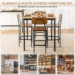5-Piece Home Kitchen Dining Room Furniture with Counter Height Table, 4 Bar Stools
