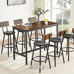 7 Piece Bar Table Set Counter Height Kitchen Dining Table with 6 Bar Stool Brown