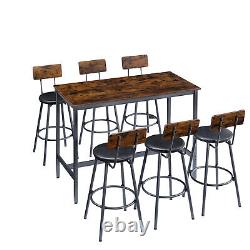 7 Piece Bar Table Set Counter Height Kitchen Dining Table with 6 Bar Stool Brown