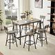 7 Piece Bar Table Set Counter Height Kitchen Dining Table With 6 Bar Stool Grey