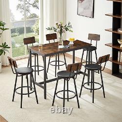 7 Piece Bar Table Set Counter Height Kitchen Dining Table with 6 Bar Stools Brown