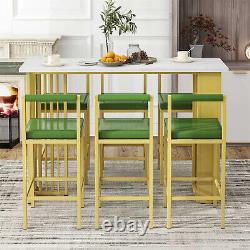 7 Piece Bar Table Set Counter Height Kitchen Dining Table with 6 Upholstered Stool