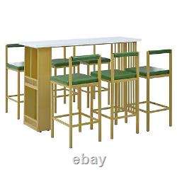 7 Piece Bar Table Set Counter Height Kitchen Dining Table with 6 Upholstered Stool