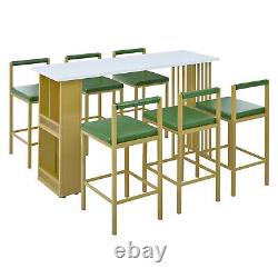 7 Piece Bar Table Set Counter Height Kitchen Dining Table with 6 Upholstered Stool