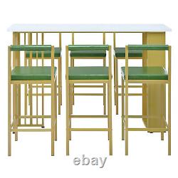 7 Piece Bar Table Set Counter Height Kitchen Dining Table with 6 Upholstered Stool