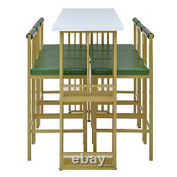 7 Piece Bar Table Set Counter Height Kitchen Dining Table with 6 Upholstered Stool