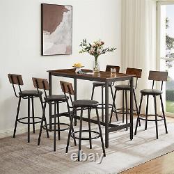 7 Piece Bar Table Set Counter Height Kitchen Dining Tables with 6 Bar Stool Brown