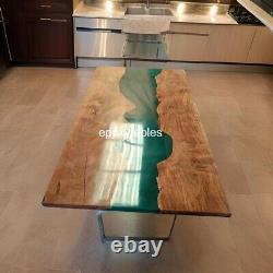 Acacia Wood Dining Table with Green Epoxy Resin for Office, Bar, or Home Decors