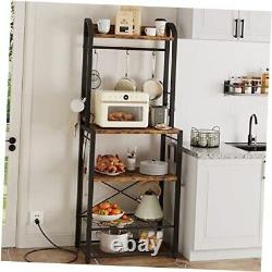 Bakers Rack with Power Outlet, Industrial Microwave Stand, Coffee Bar Table