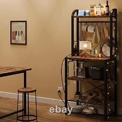 Bakers Rack with Power Outlet, Industrial Microwave Stand, Coffee Bar Table