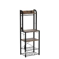 Bakers Rack with Power Outlet, Industrial Microwave Stand, Coffee Bar Table