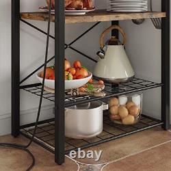 Bakers Rack with Power Outlet, Industrial Microwave Stand, Coffee Bar Table