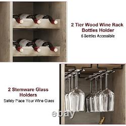 Bar Cabinet Wine Rack Table Wine Liquor Glass Storage Shelves Kitchen Home Table