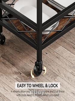 Bar Cart 3 Tier The Home Bar Cart with Wheels, Two Portable Trays, Wine Rack