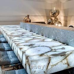 Bar Counter Top Table, White Agate Stone Console Table Top, Home Decor Table