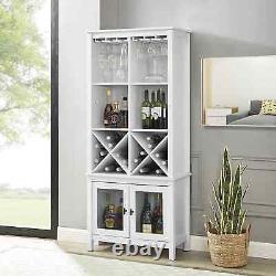 Bar Storage Cabinet Glass Doors Liquor Wine Rack Wood Organizer Display Shelves