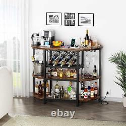 Bar Table Cabinet with Power Outlet, LED Home Mini Bar for Liquor, Metal Wine Ba