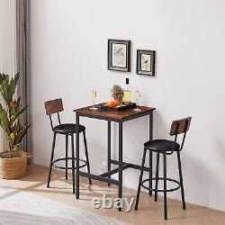 Bar Table Set 2 Bar stools PU Soft seat backrest Brown Square Particle Board