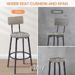 Bar Table Set 2 Bar stools PU Soft seat with backrest Grey Square Particle Board