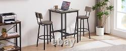 Bar Table Set 2 Bar stools PU Soft seat with backrest Square Particle Board Grey