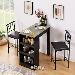 Bar Table Set 2 Chairs Dining Table Counter Height Stool with Storage Shelves