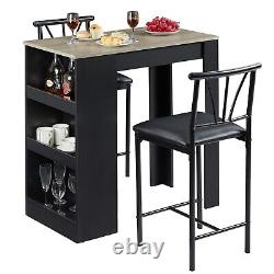 Bar Table Set 2 Chairs Dining Table Counter Height Stool with Storage Shelves