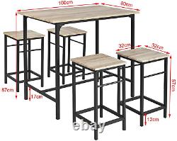 Bar Table and 4 Stools, Home Kitchen Breakfast Bar Set Furniture Dining Set