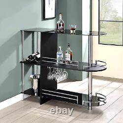 Bar Table with Two Tempered Glass Shelves, Black (16 in X 47 in X 41 In)
