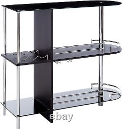 Bar Table with Two Tempered Glass Shelves, Black (16 in X 47 in X 41 In)