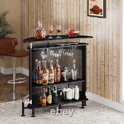 Bar Unit, 4 Tiers Home Bar Table with Storage and Stemware Holder, Liquor Mini B