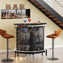 Bar Unit, 4 Tiers Home Bar Table with Storage and Stemware Holder, Liquor Mini B