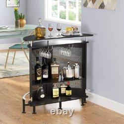 Bar Unit with Metal Mesh Front, Home Liquor Bar Table with Storage & Footrest