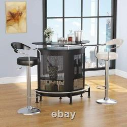 Bar Unit with Metal Mesh Front, Home Liquor Bar Table with Storage & Footrest