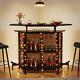Black Modern Wine Bar Table Cabinet With Glasses Holder & 4 Tier Storage Shelves