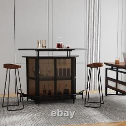 Black Modern Wine Bar Table Cabinet with Glasses Holder & 4 Tier Storage Shelves