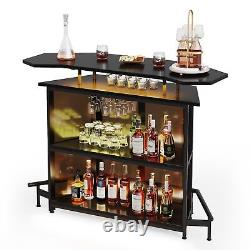 Black Modern Wine Bar Table Cabinet with Glasses Holder & 4 Tier Storage Shelves