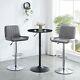 Black Round Bar Table&2x Gray Faux Leather Chromed Bar Stools Height Adjustable